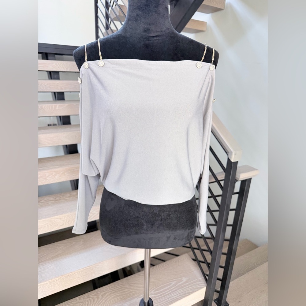 Marciano Pale Gray Off-Shoulder Top with Chain-Strap Details